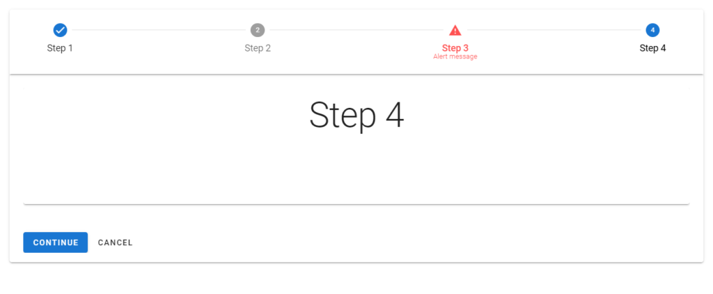 Displaying an error state in a horizontal stepper.